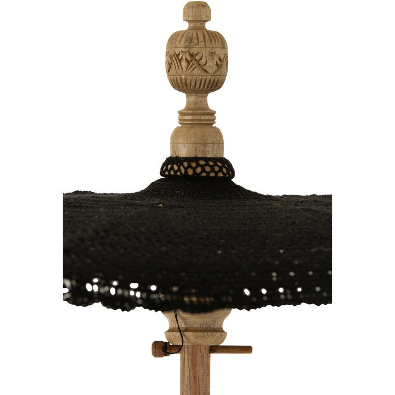 Parasol Rond 140 cm en Coton Noir Bois Naturel avec pompons Vahan - 4