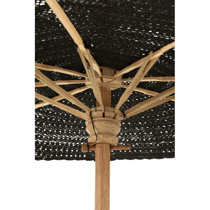 Parasol Rond 140 cm en Coton Noir Bois Naturel avec pompons Vahan - 6