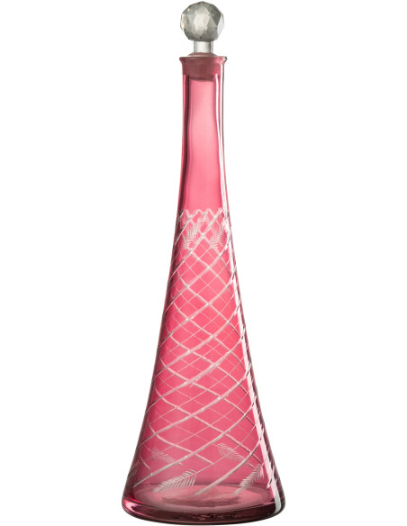 Bouteille déco avec bouchon Hauteur 42 cm en Verre Rouge Motif laurier Stem - 1