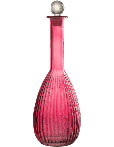 Bouteille déco avec bouchon Hauteur 39 cm en Verre Rouge Motif lignes Brier - 1
