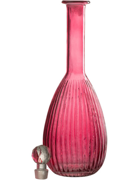 Bouteille déco avec bouchon Hauteur 39 cm en Verre Rouge Motif lignes Brier - 3
