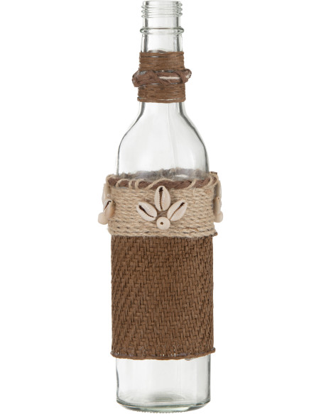 Bouteille déco Hauteur 26 cm en Verre Transparent Papier Marron Coquillage Blanc Elayne - 1