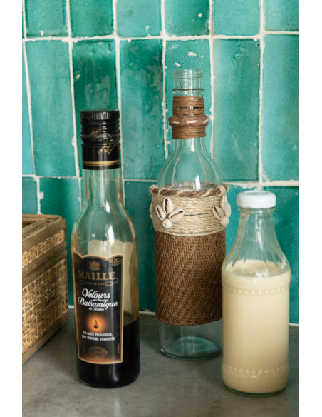 Bouteille déco Hauteur 26 cm en Verre Transparent Papier Marron Coquillage Blanc Elayne - 2