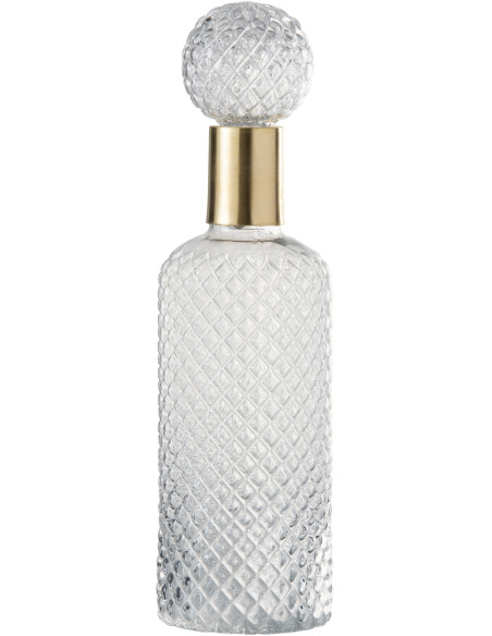 Bouteille déco avec bouchon Hauteur 38 cm en Verre Semi-transparent Métal Doré Motif losanges Isis - 1