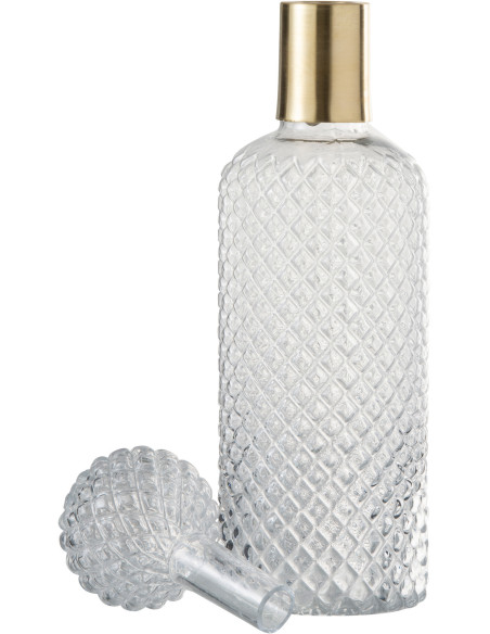 Bouteille déco avec bouchon Hauteur 38 cm en Verre Semi-transparent Métal Doré Motif losanges Isis - 2