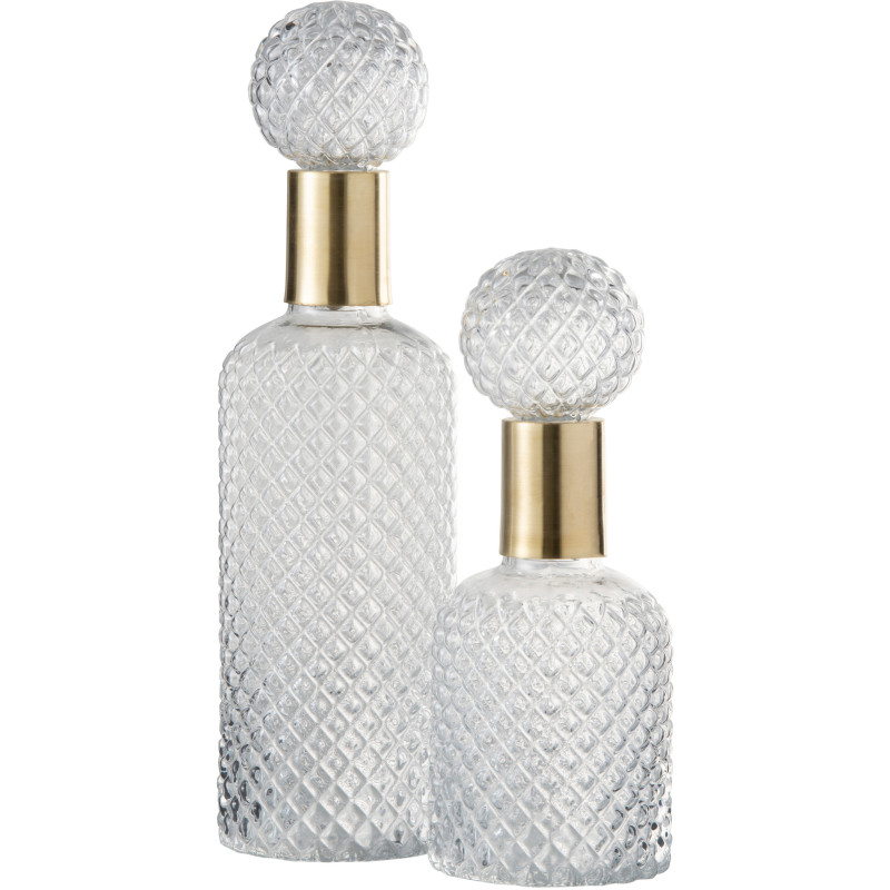Bouteille déco avec bouchon Hauteur 38 cm en Verre Semi-transparent Métal Doré Motif losanges Isis - 3