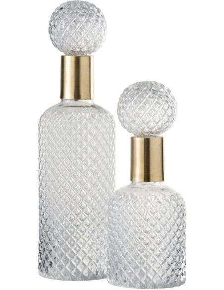 Bouteille déco avec bouchon Hauteur 38 cm en Verre Semi-transparent Métal Doré Motif losanges Isis - 3