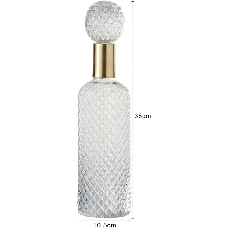 Bouteille déco avec bouchon Hauteur 38 cm en Verre Semi-transparent Métal Doré Motif losanges Isis - 4