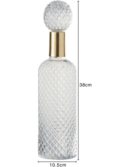 Bouteille déco avec bouchon Hauteur 38 cm en Verre Semi-transparent Métal Doré Motif losanges Isis - 4