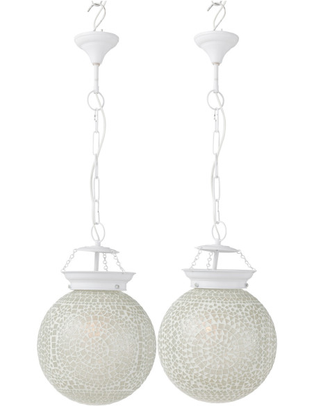 Suspension Eki 15 cm en Verre Blanc Métal Avec mosaïque (Lot de 2) - 1