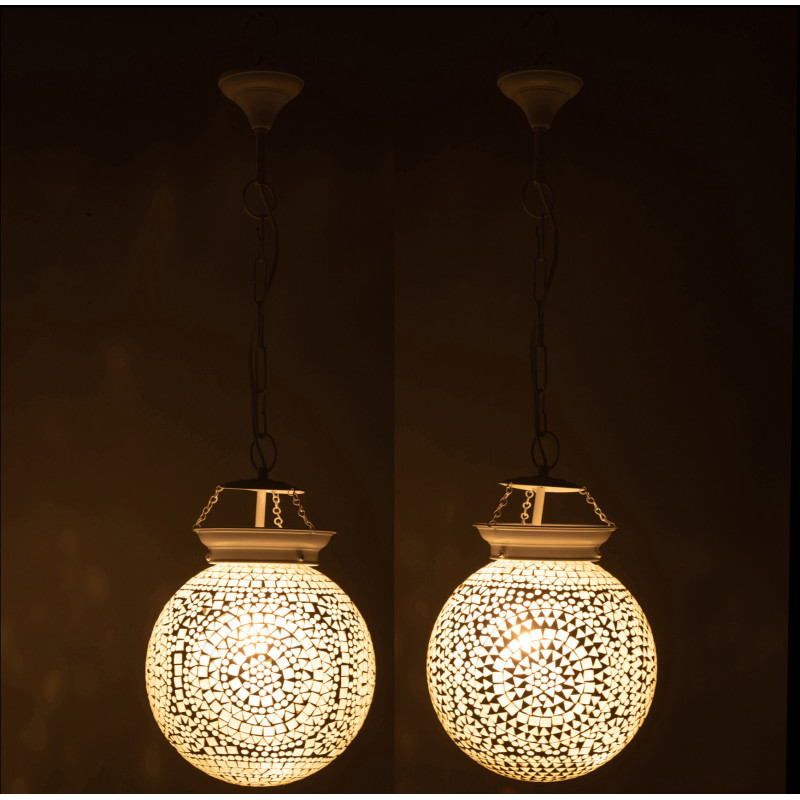 Suspension Eki 15 cm en Verre Blanc Métal Avec mosaïque (Lot de 2) - 3