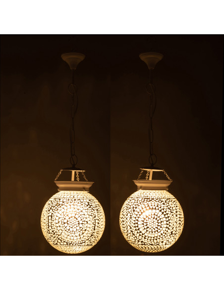 Suspension Eki 15 cm en Verre Blanc Métal Avec mosaïque (Lot de 2) - 3