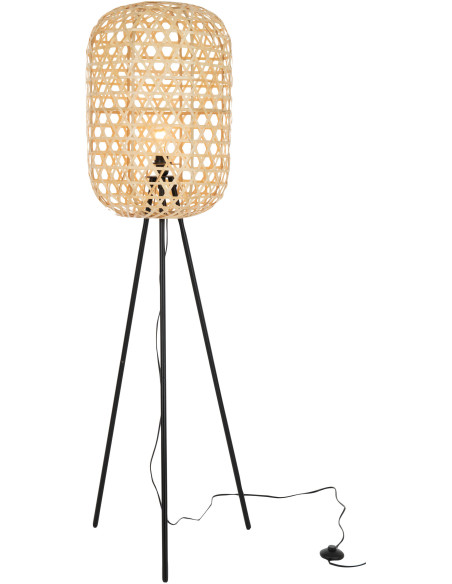 Lampadaire sur trépied XL Élénia en Bambou Naturel Métal Noir - 2