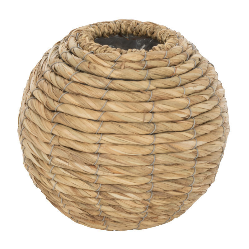 Vase Boule Yumi Hauteur 15 cm en Paille Naturel Motif tressé - 1