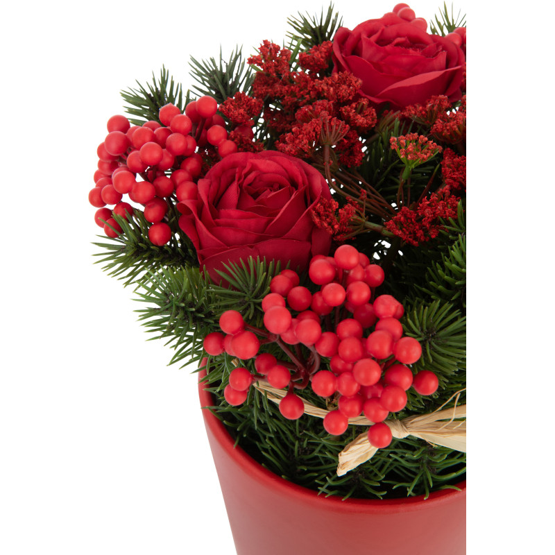 Plante artificielle Roses & Baies Hauteur 25 cm en Plastique Rouge Vert Avec pot - 2