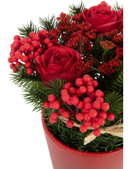Plante artificielle Roses & Baies Hauteur 25 cm en Plastique Rouge Vert Avec pot - 2