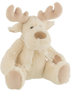 Décoration de Noël Renne avec écharpe 25 cm en Polyester Blanc Beige - 1