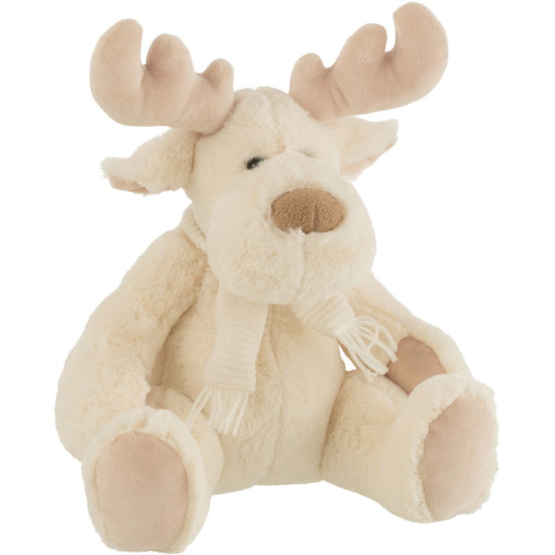 Décoration de Noël Renne avec écharpe 25 cm en Polyester Blanc Beige - 1