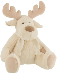 Décoration de Noël Renne avec écharpe 30 cm en Polyester Blanc Beige - 1