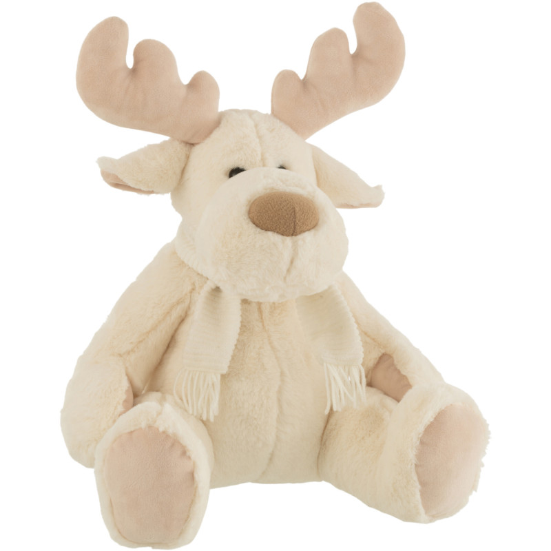 Décoration de Noël Renne avec écharpe 30 cm en Polyester Blanc Beige - 1