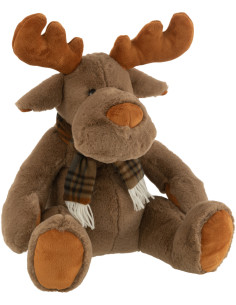 Décoration de Noël Renne avec écharpe 30 cm en Polyester Marron - 1