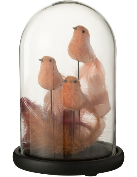 Cloche en verre déco Oiseaux et plumes 26 cm J-Line - 1