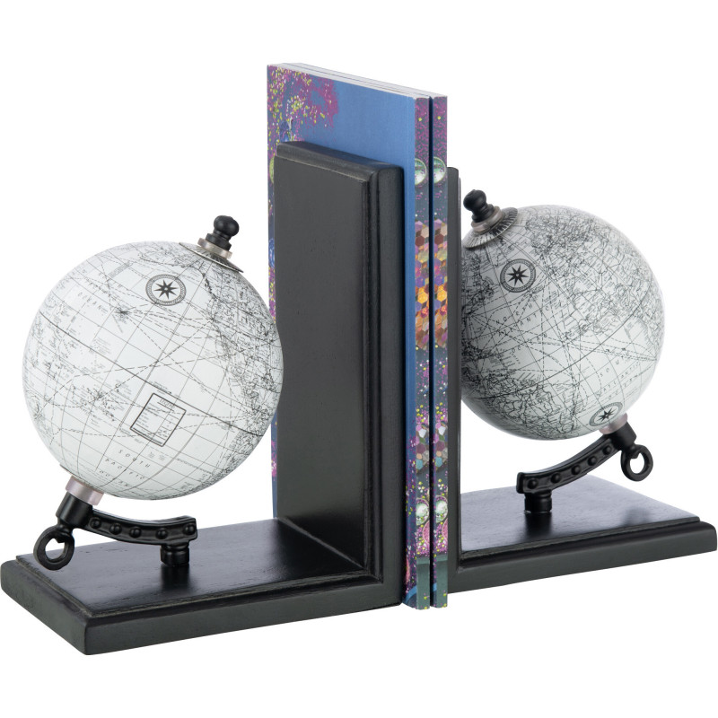 Serre livres Globe terrestre en bois noir 18 cm - 2