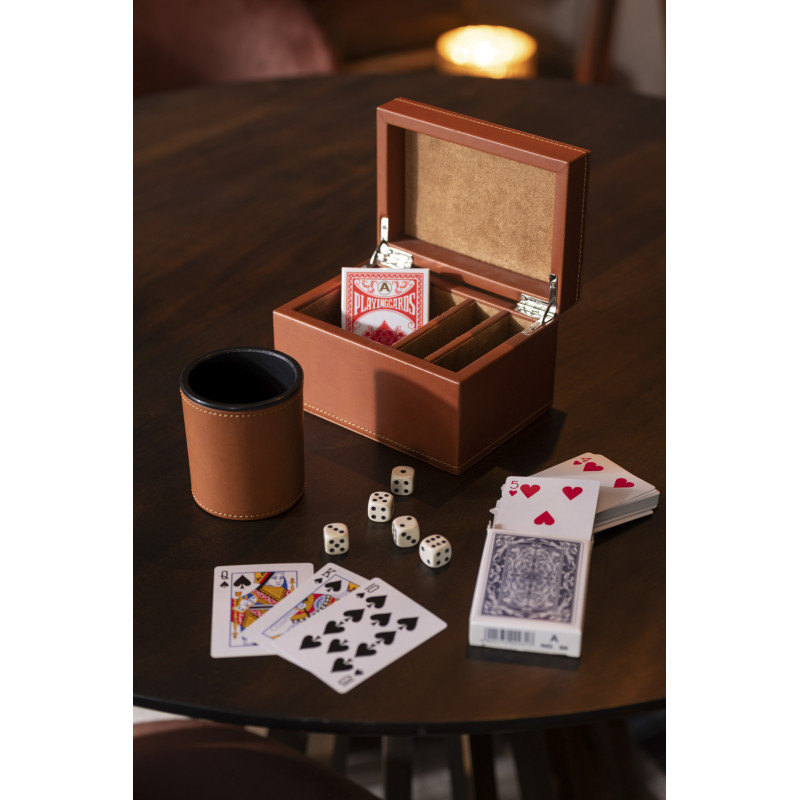 Coffret Jeux de cartes en simili cognac - 2