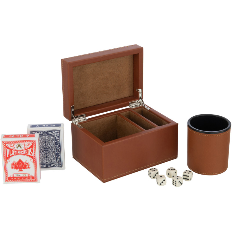 Coffret Jeux de cartes en simili cognac - 4