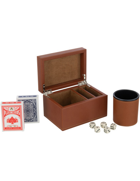 Coffret Jeux de cartes en simili cognac - 4