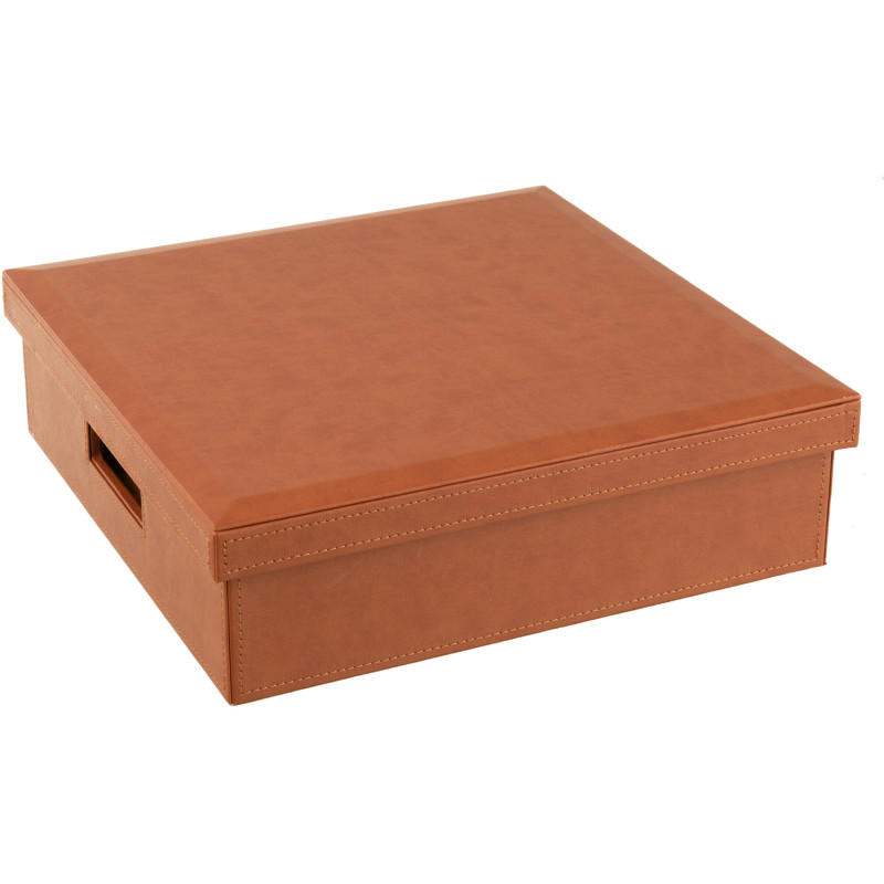 Coffret jeu d'échecs et cartes en simili cognac 35 cm - 1