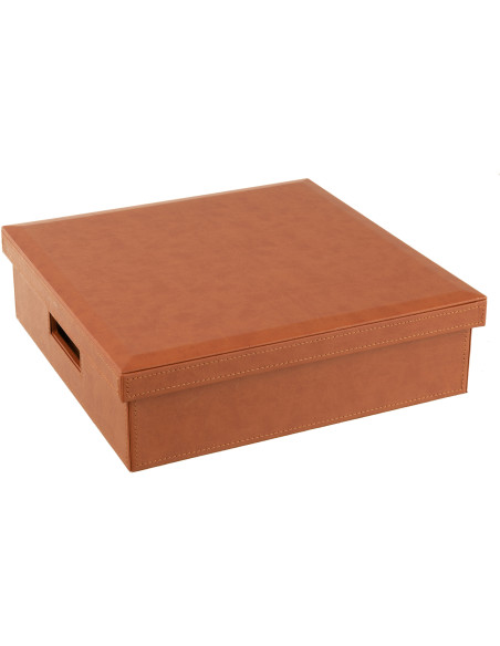 Coffret jeu d'échecs et cartes en simili cognac 35 cm - 1