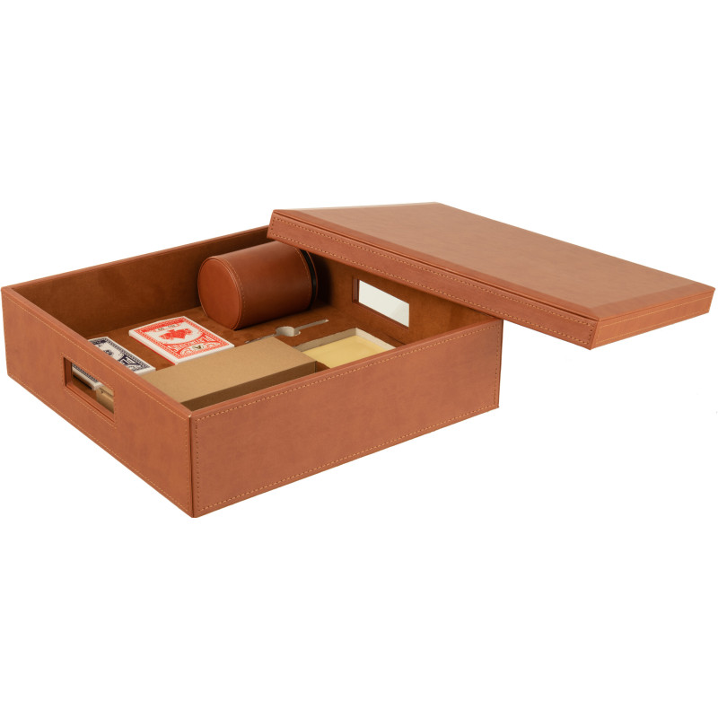 Coffret jeu d'échecs et cartes en simili cognac 35 cm - 2