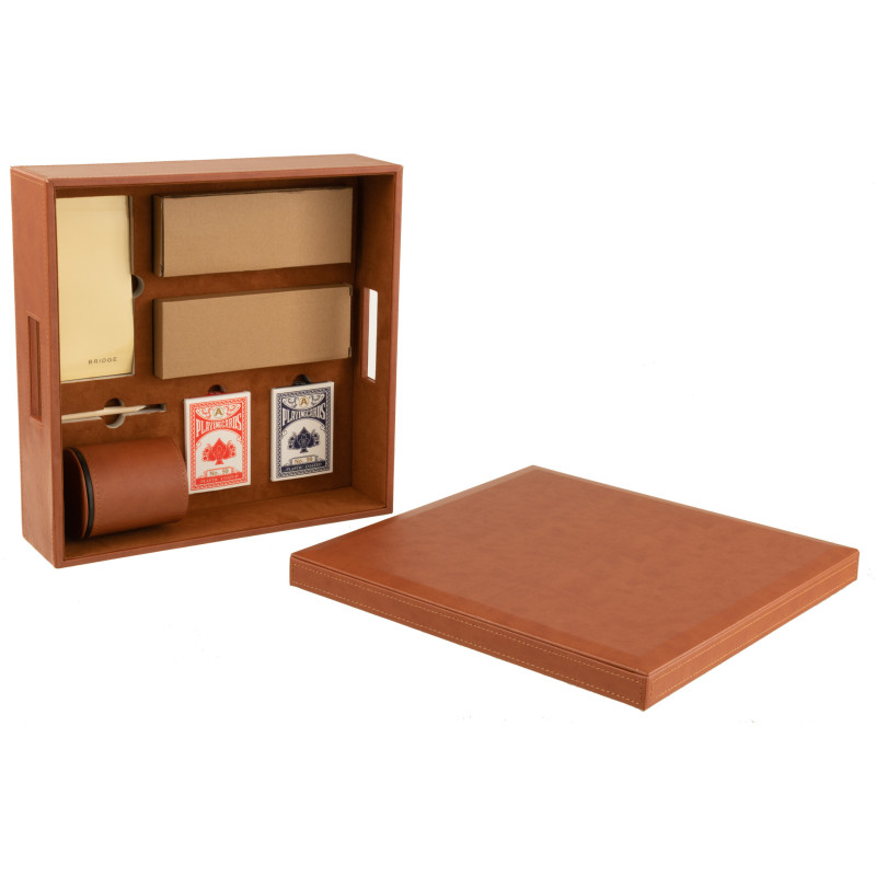 Coffret jeu d'échecs et cartes en simili cognac 35 cm - 3