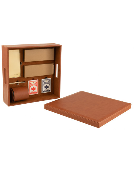 Coffret jeu d'échecs et cartes en simili cognac 35 cm - 3