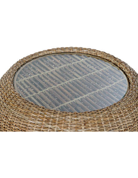 Table basse balinaise Ronde en Verre Transparent Rotin Naturel Tressé Taksu - 2
