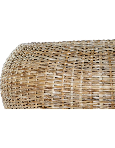 Table basse balinaise Ronde en Verre Transparent Rotin Naturel Tressé Taksu - 3