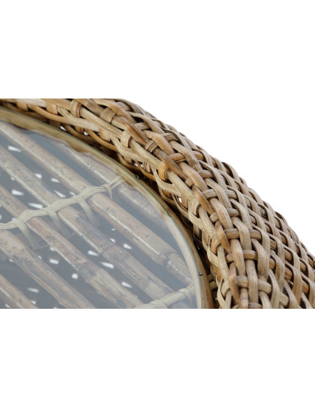 Table basse balinaise Ronde en Verre Transparent Rotin Naturel Tressé Taksu - 4