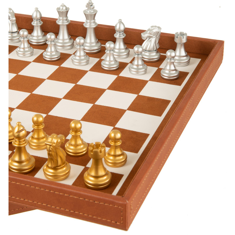 Coffret jeu d'échecs et cartes en simili cognac 35 cm - 5