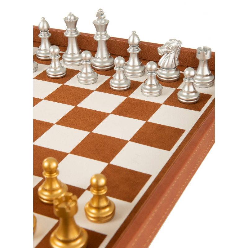 Coffret jeu d'échecs et cartes en simili cognac 35 cm - 6