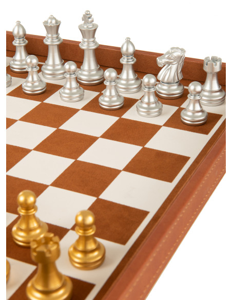 Coffret jeu d'échecs et cartes en simili cognac 35 cm - 6