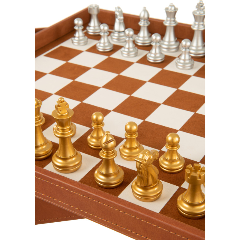Coffret jeu d'échecs et cartes en simili cognac 35 cm - 7