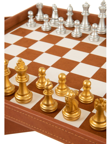 Coffret jeu d'échecs et cartes en simili cognac 35 cm - 7