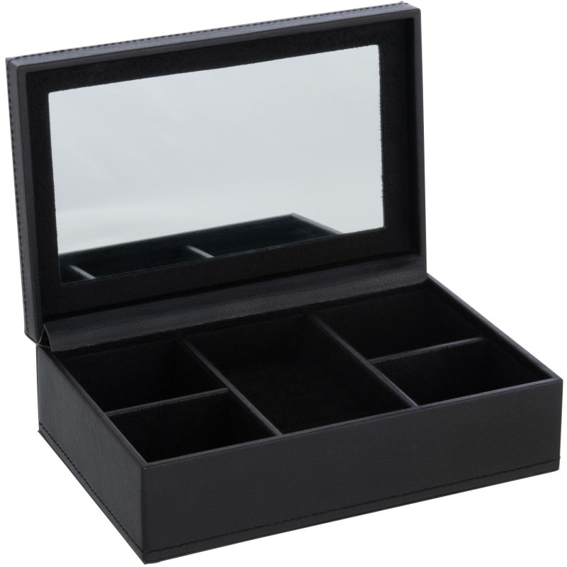 Boite à bijoux en simili noir avec miroir 18x12 cm - 2