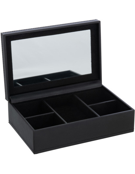 Boite à bijoux en simili noir avec miroir 18x12 cm - 2
