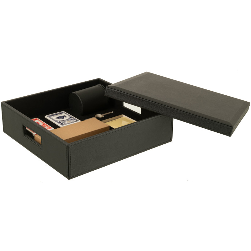 Coffret jeu d'échecs et cartes en simili noir 35 cm - 3