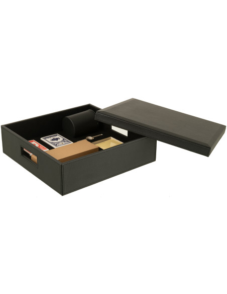 Coffret jeu d'échecs et cartes en simili noir 35 cm - 3