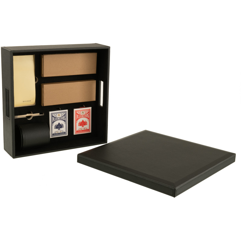 Coffret jeu d'échecs et cartes en simili noir 35 cm - 2