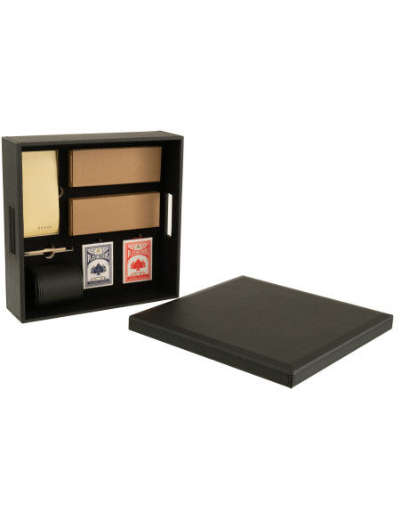 Coffret jeu d'échecs et cartes en simili noir 35 cm - 2