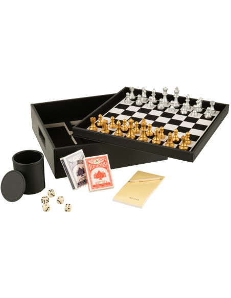 Coffret jeu d'échecs et cartes en simili noir 35 cm - 1